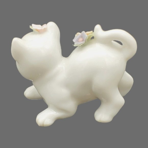 Vintage White Kitty Cat Figurine Mini Porcelain Siamese Floral Roses Pink 3" Lit - Picture 4 of 6